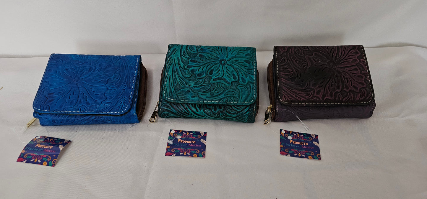 Leather design flower wallet