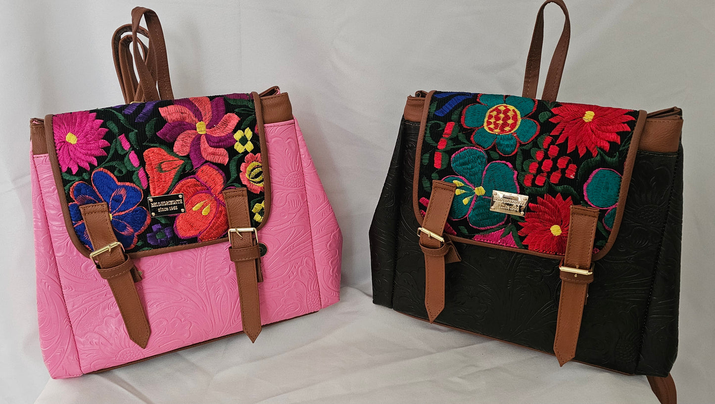 Backpack flower design leather
